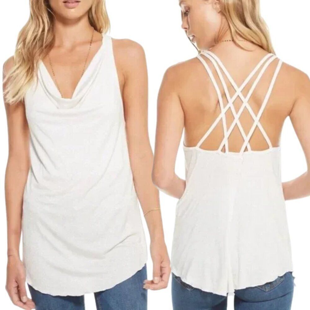 NEW Chaser Gold Glitter Strappy Back Cowl Neck Top Sz. M